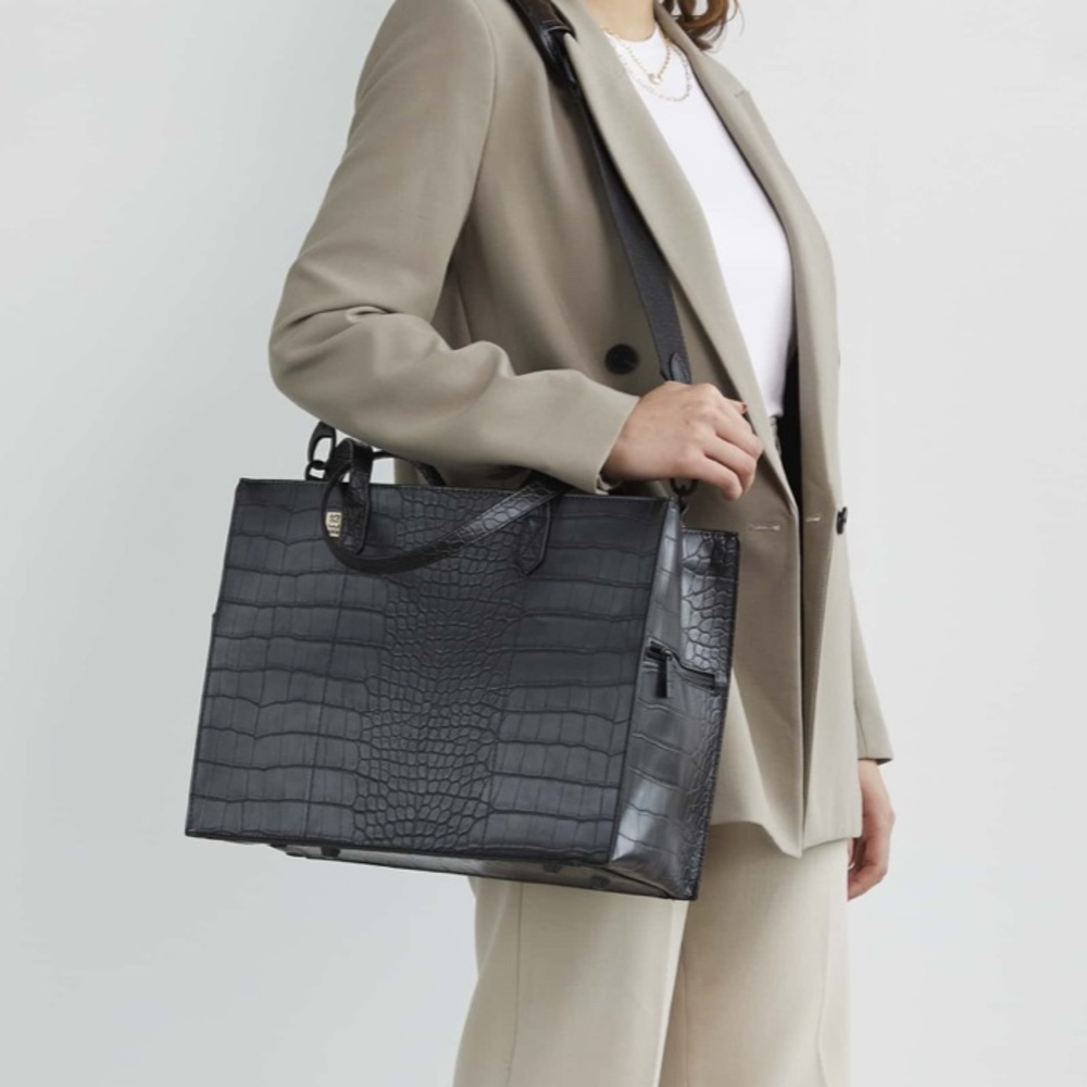 BEIS The Work Tote in Black Croc